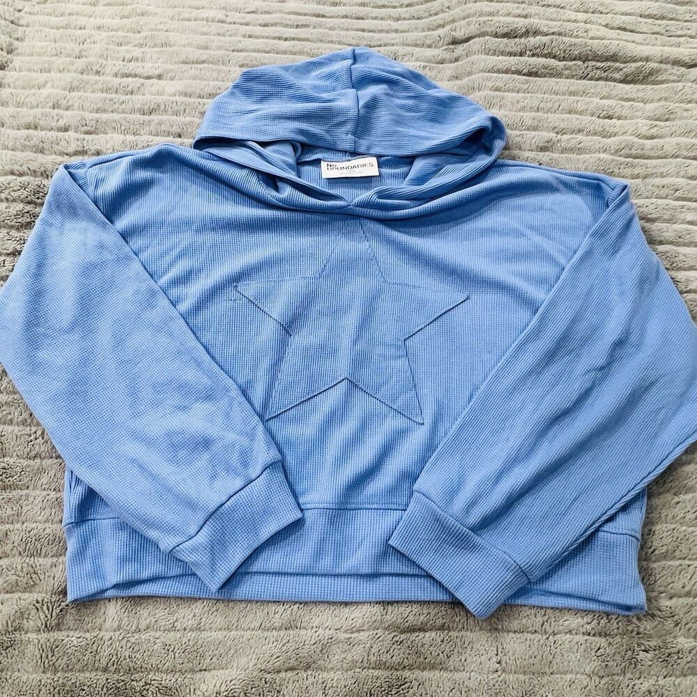 No Boundaries Star Hoodie Waffle Knit Pullover Crop Sweater Large 12/14
